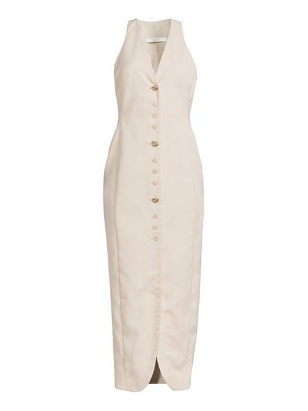 Tailored Multi Button Dress - Beige