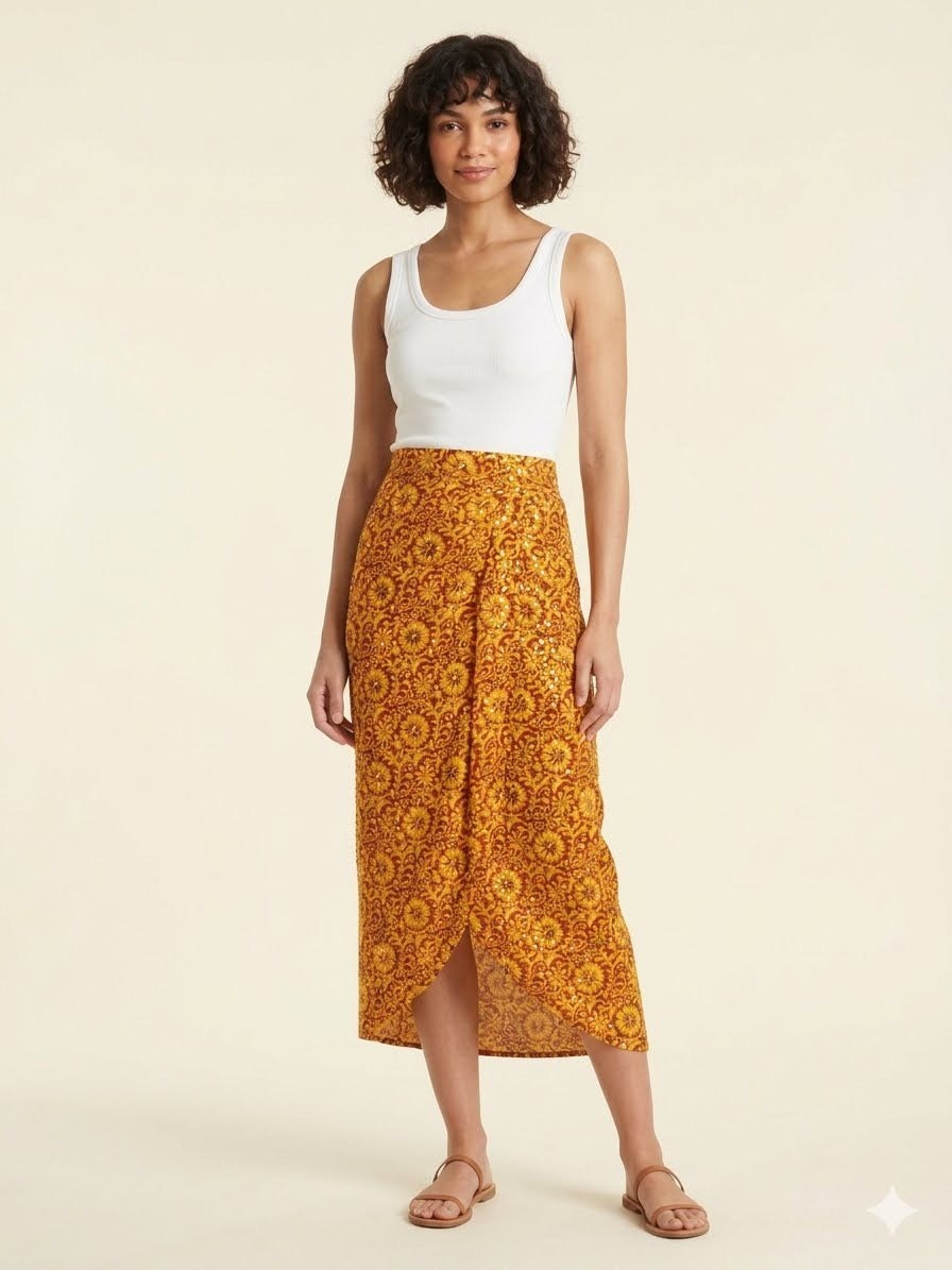 Sequin-Detailed Wrap Midi Skirt