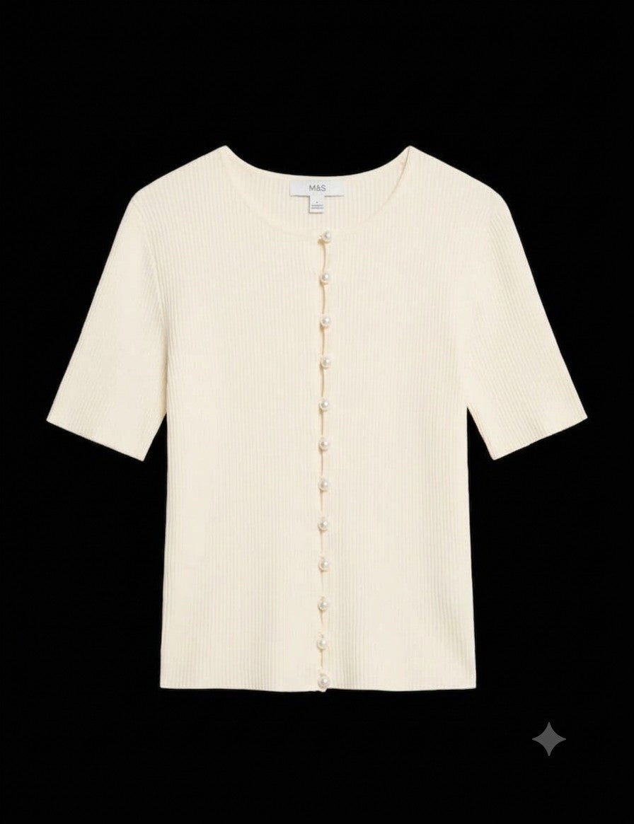Cream Ribbed Knit Top
