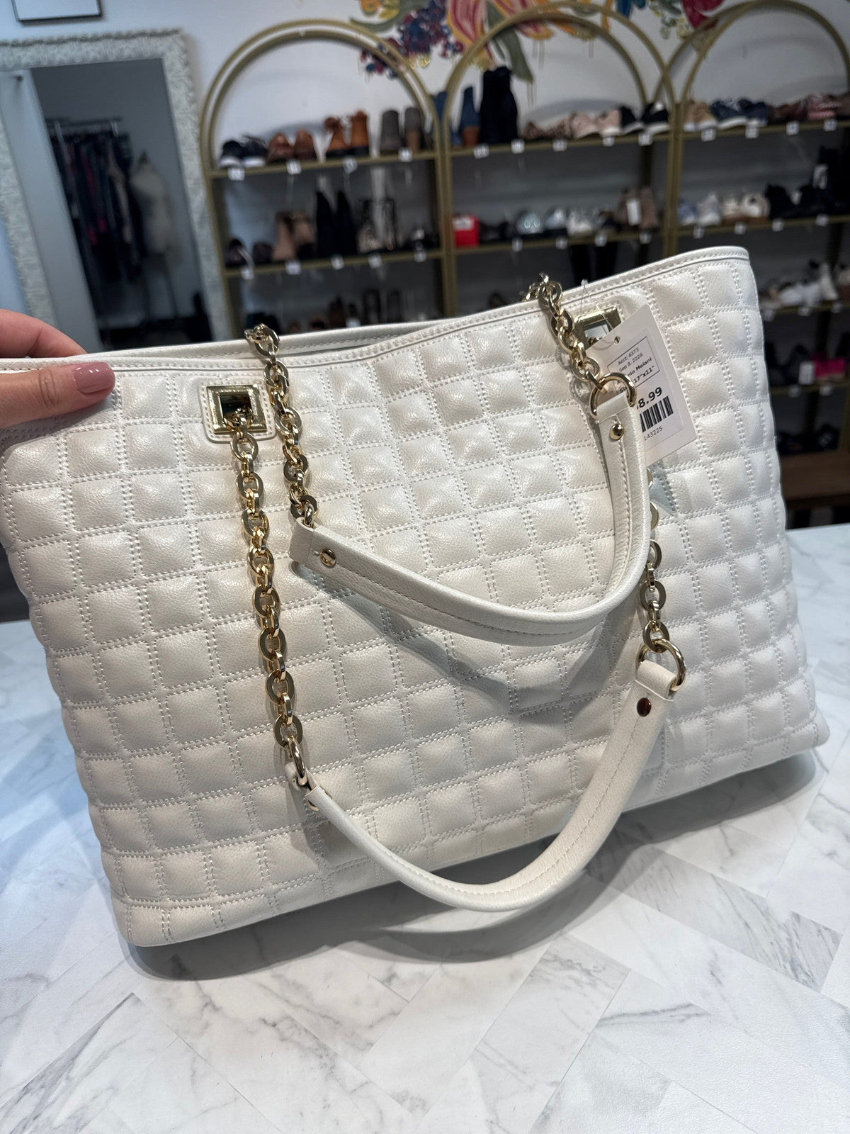 Antonio Melani White/Cream Leather Shoulder Bag, 17"x11"