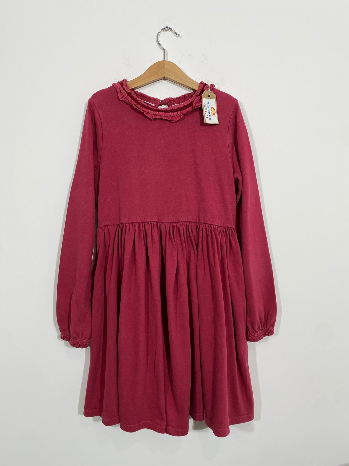 Gorgeous Raspberry Jersey Dress With Velvet Trim Ruffle Collar (9-10 Years)
