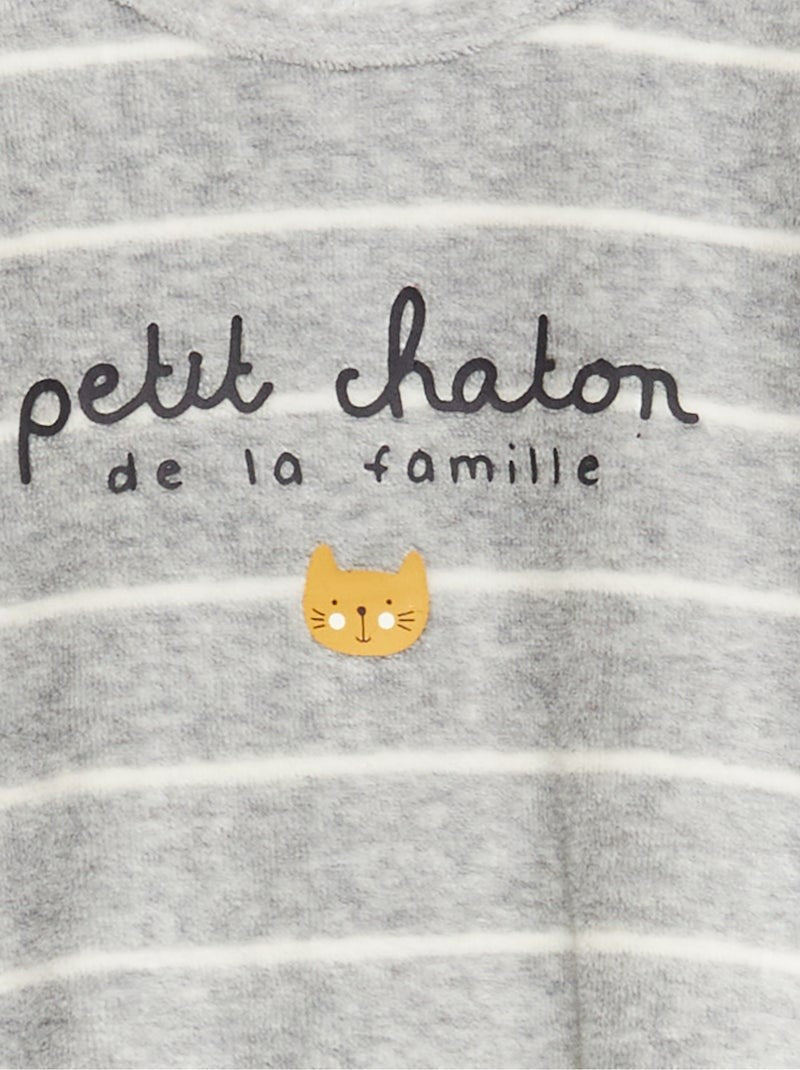 Kiabi France Grey Cat Velour Sleepsuit