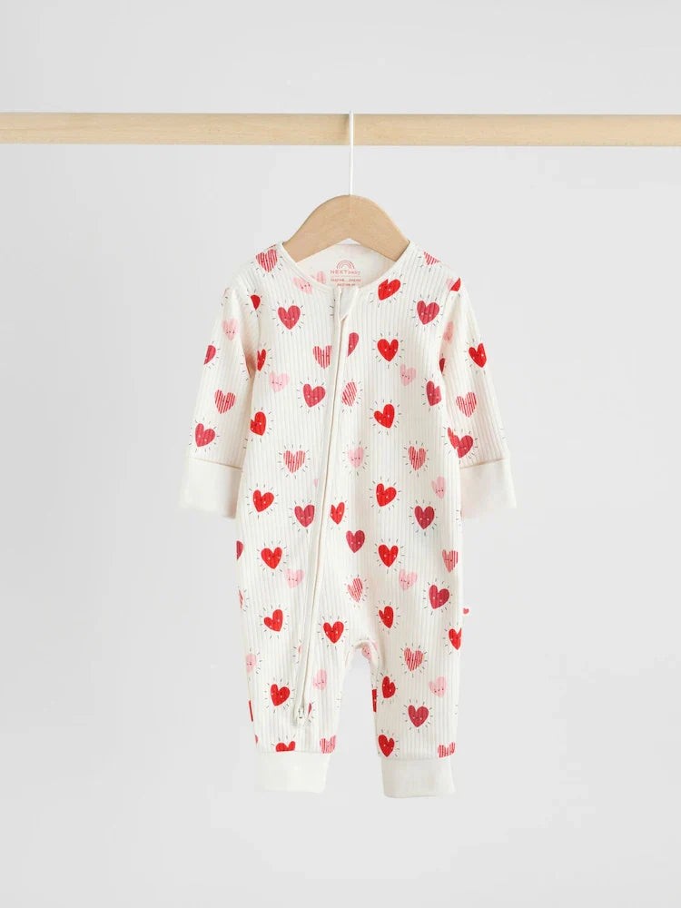Next Uk Red Heart Two Way Zip Baby Sleepsuits 3 Packs