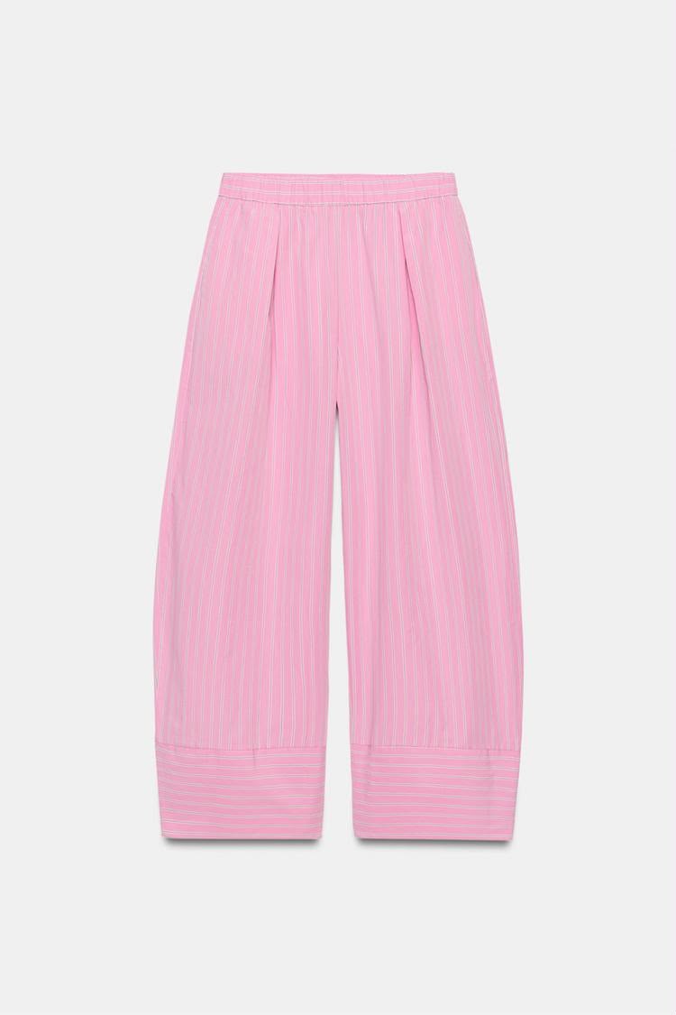 Striped Poplin Wide Leg Trouser