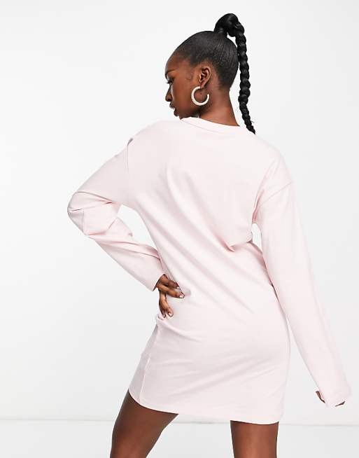 Puma essentials long sleeve Tee dress in chalk pink