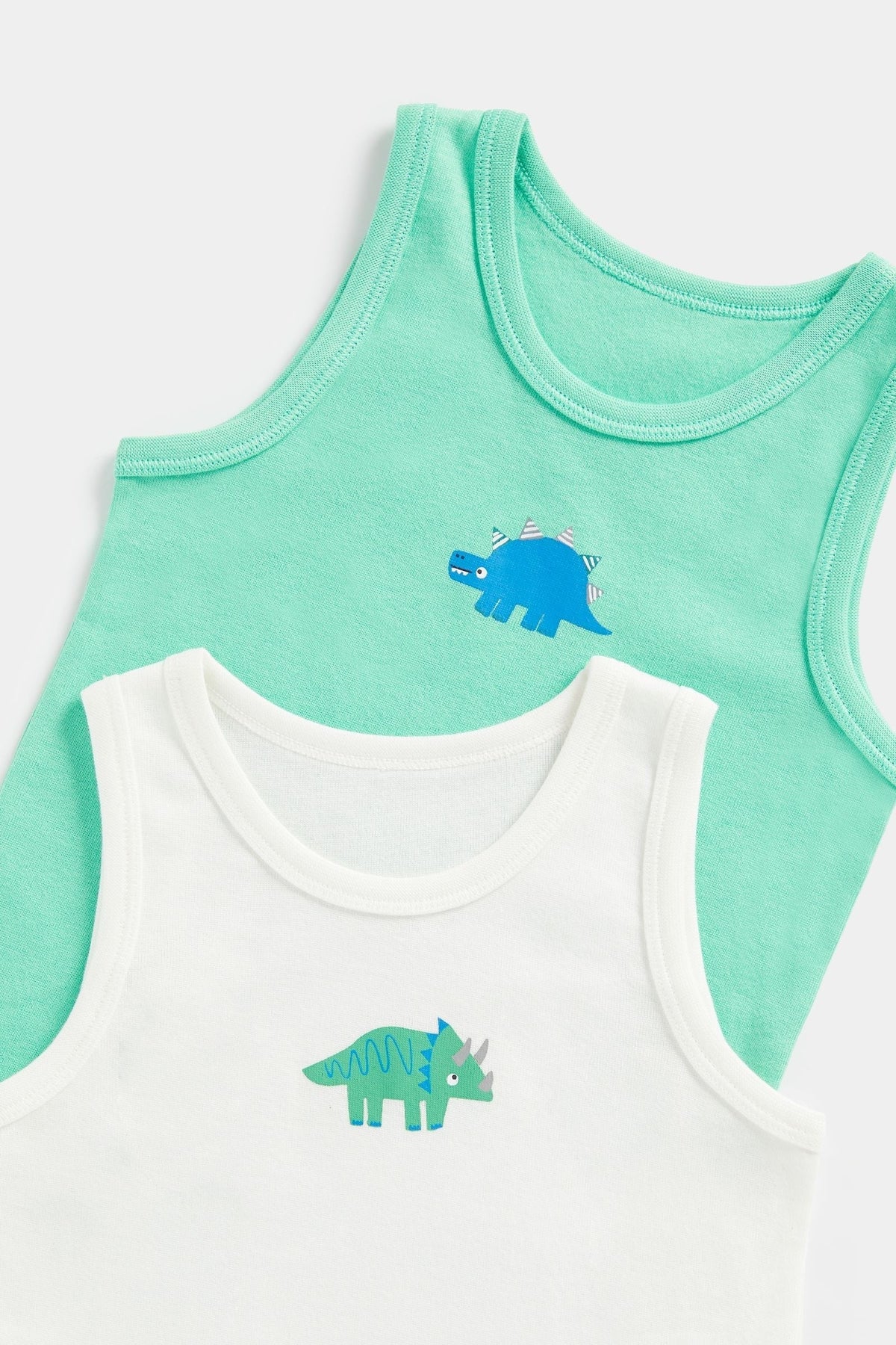 Mothercare Boys Pack of 2 White & Green Dino Pure Cotton Innerwear Sleeveless Vests