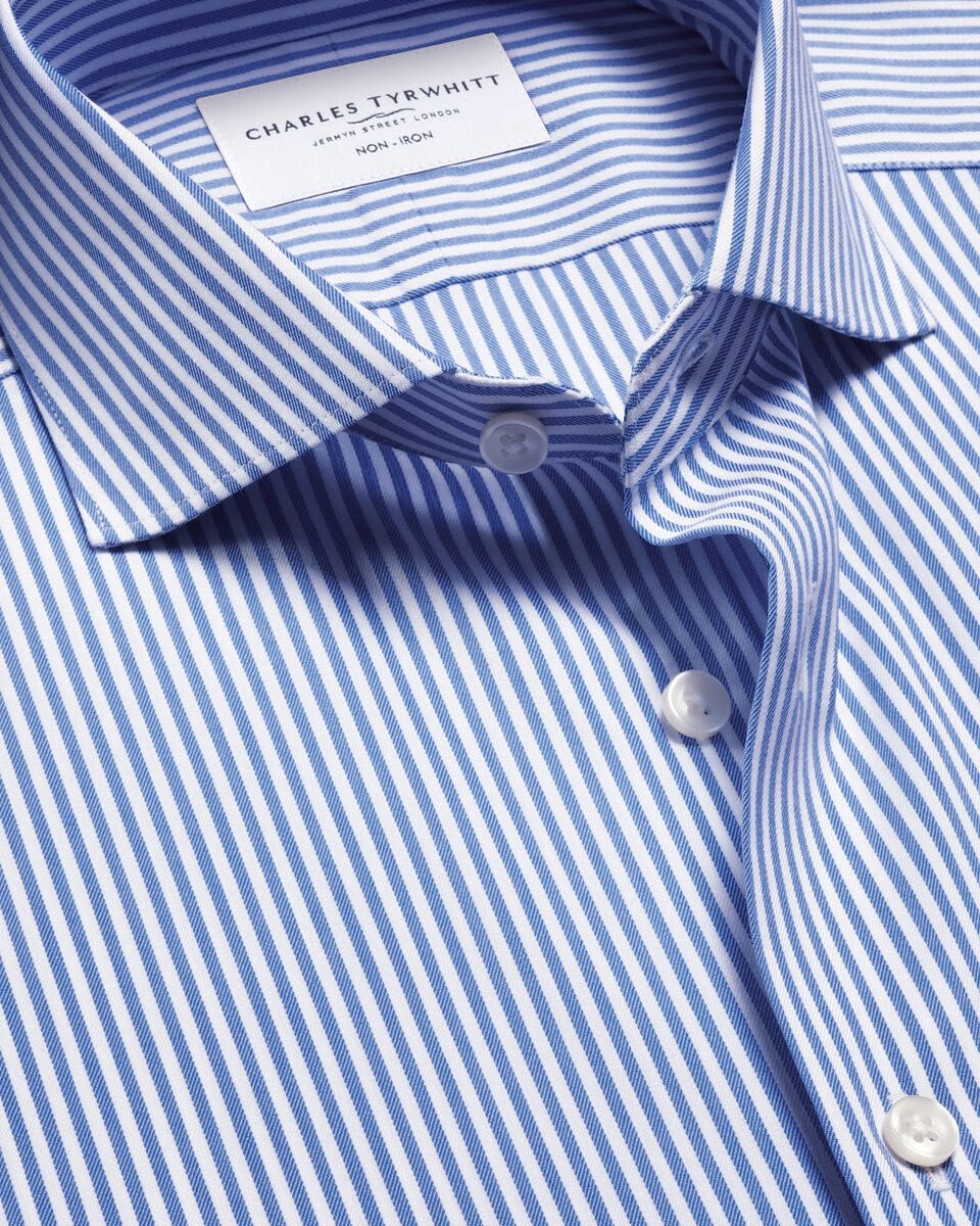 Semi-Cutaway Collar Non-Iron Twill Performance Stripe Slim Fit Shirt - Royal Blue
