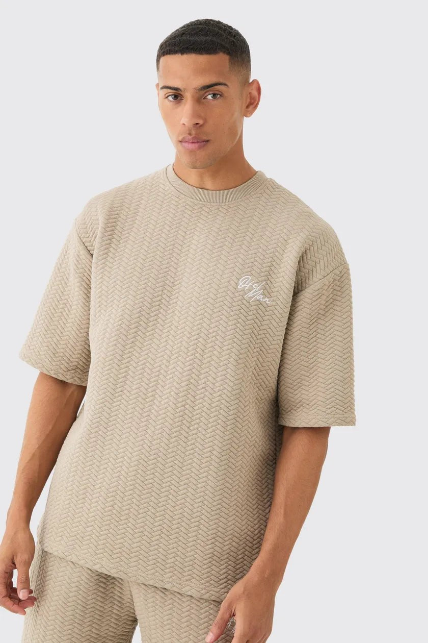 Oversized Quilted Herringbone Tee And Short Set