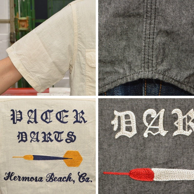 SUGAR CANE "SC39731" CHAMBRAY WORK SHIRT with CHAIN EMBROIDERED