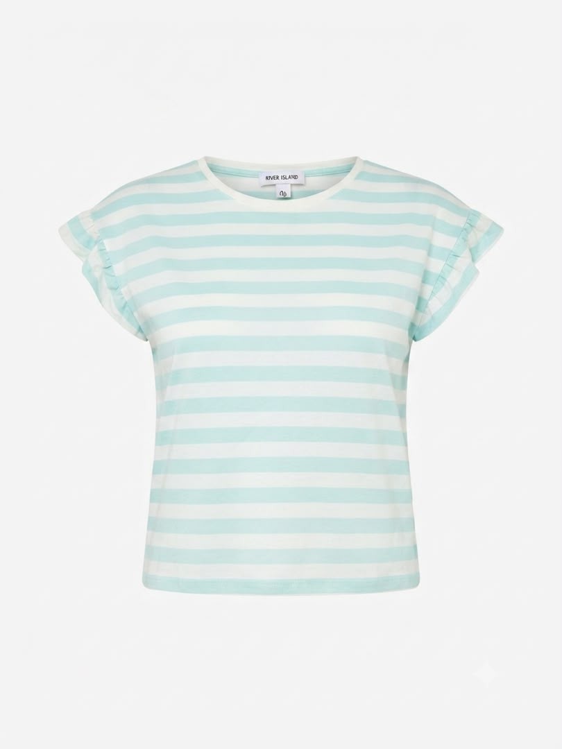 Short-Sleeve Striped Tee with Ruffle Cap Sleeves