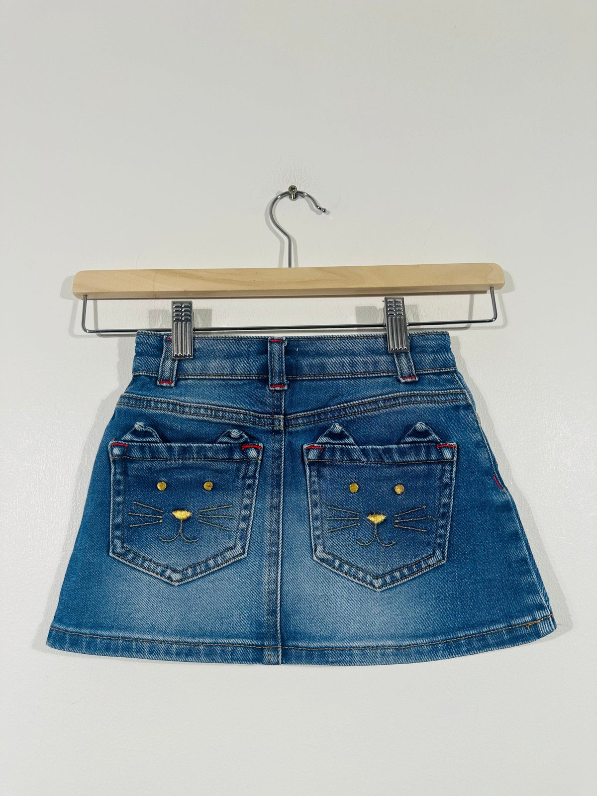 Denim Embroidered Cat Pocket Skirt (3-4 Years)