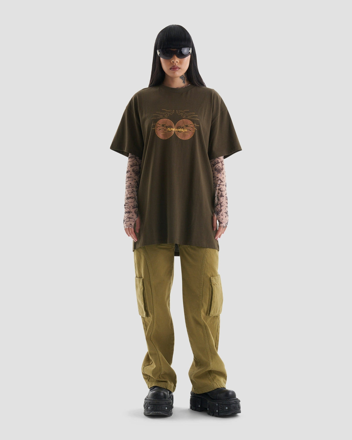 Nostalgia Graphic Oversized Tee in Brown