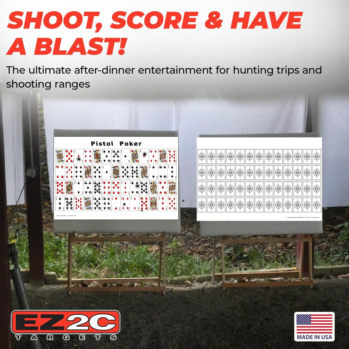 20 EZ2C Pistol Poker Paper Shooting Targets 12"x18" 20 pack USA MADE