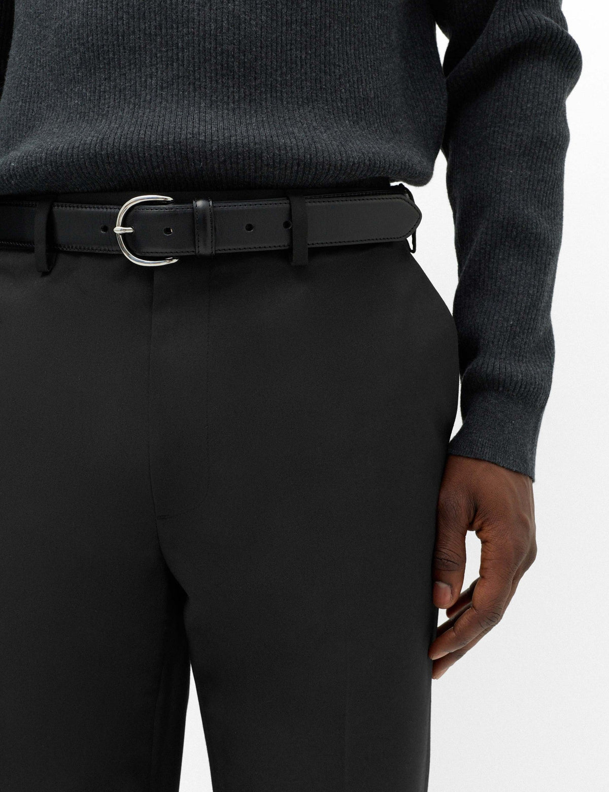 Regular Fit Flat Front Trousers - Black