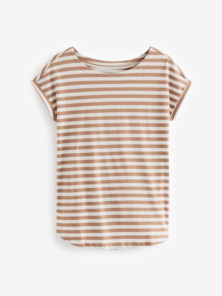 Neutral Stripe Cap Sleeve Tee Top