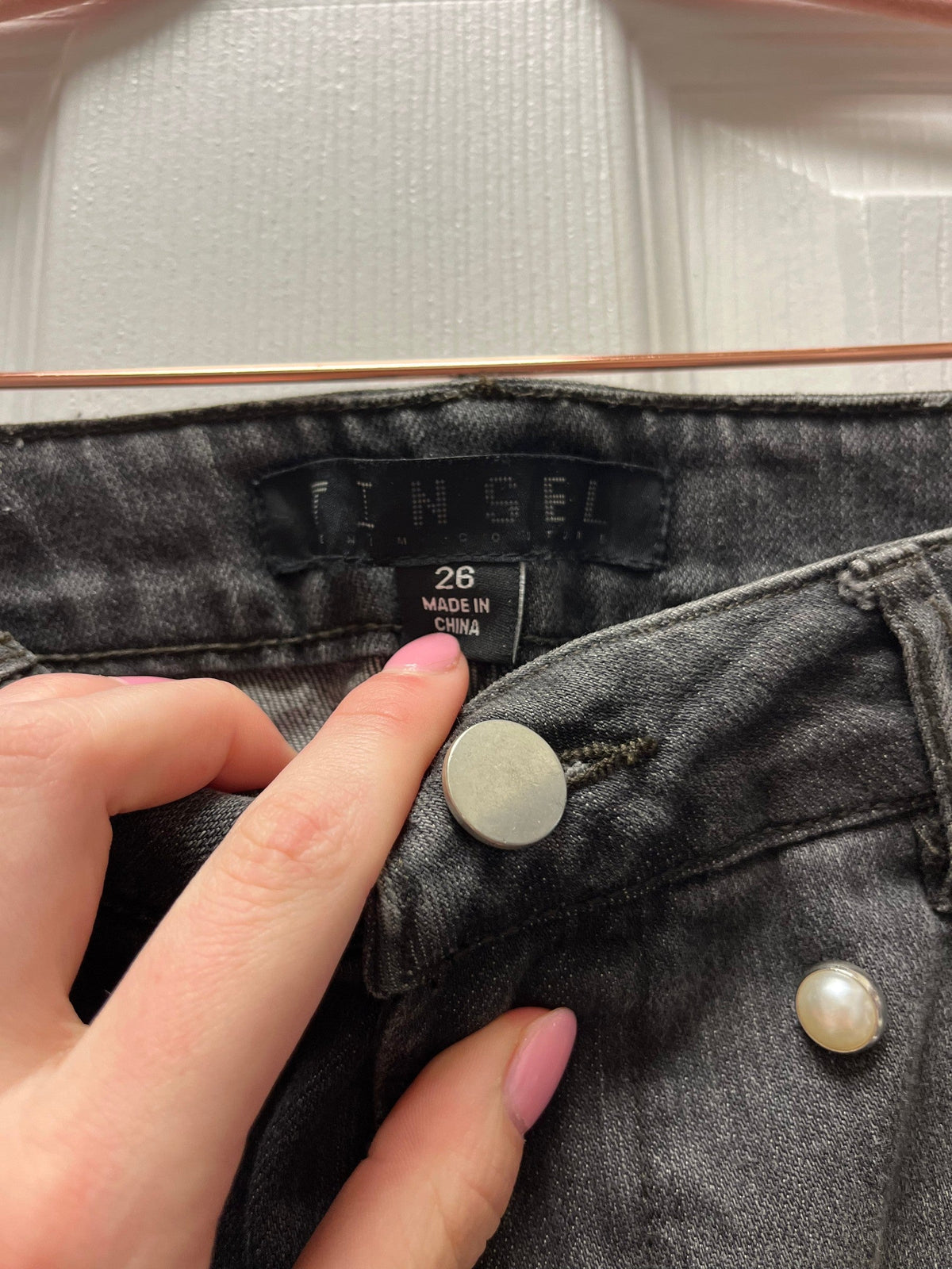 Tinsel Denim Skirt w. Pearls Sz 26