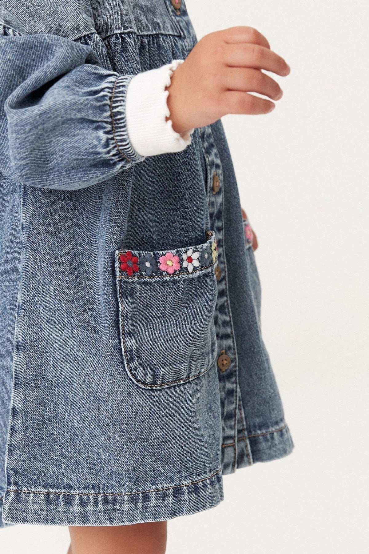Next Uk Blue Denim Embroidered 100% Cotton Shirt Dress (6-9 months, 4-5 years)