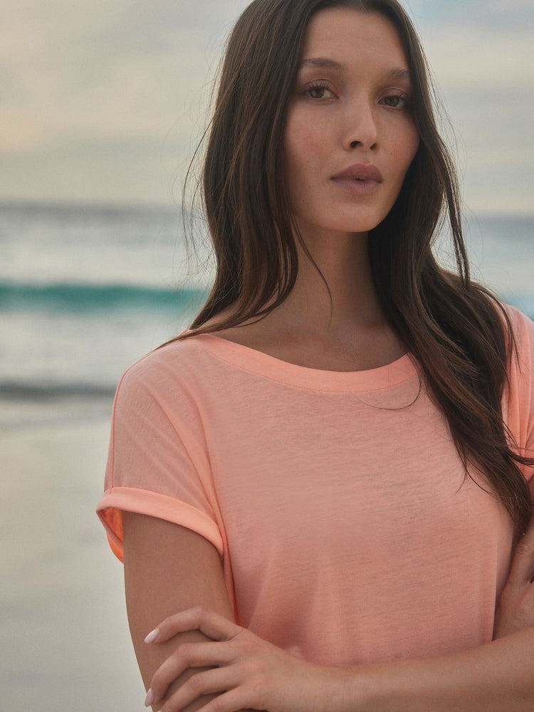 Peach Pink Cap Sleeve Tee Top