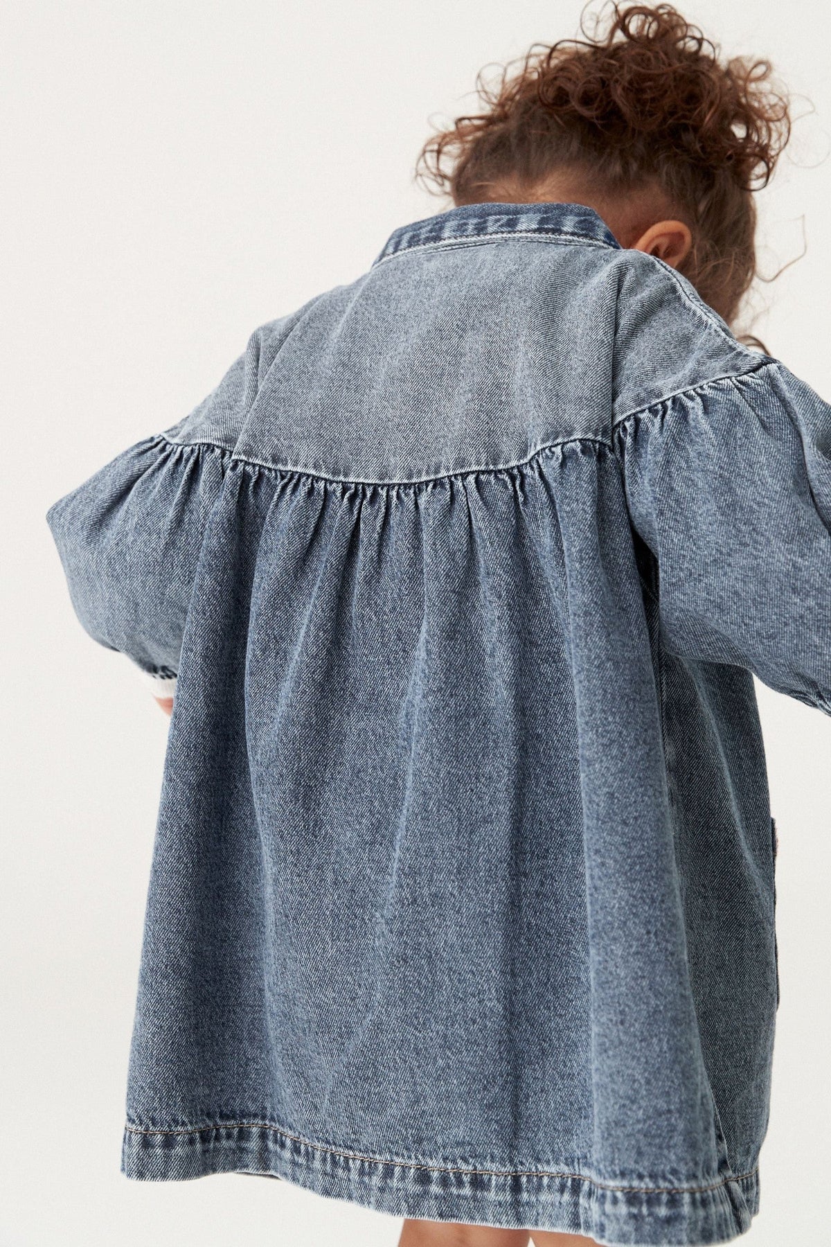 Next Uk Blue Denim Embroidered 100% Cotton Shirt Dress (6-9 months, 4-5 years)