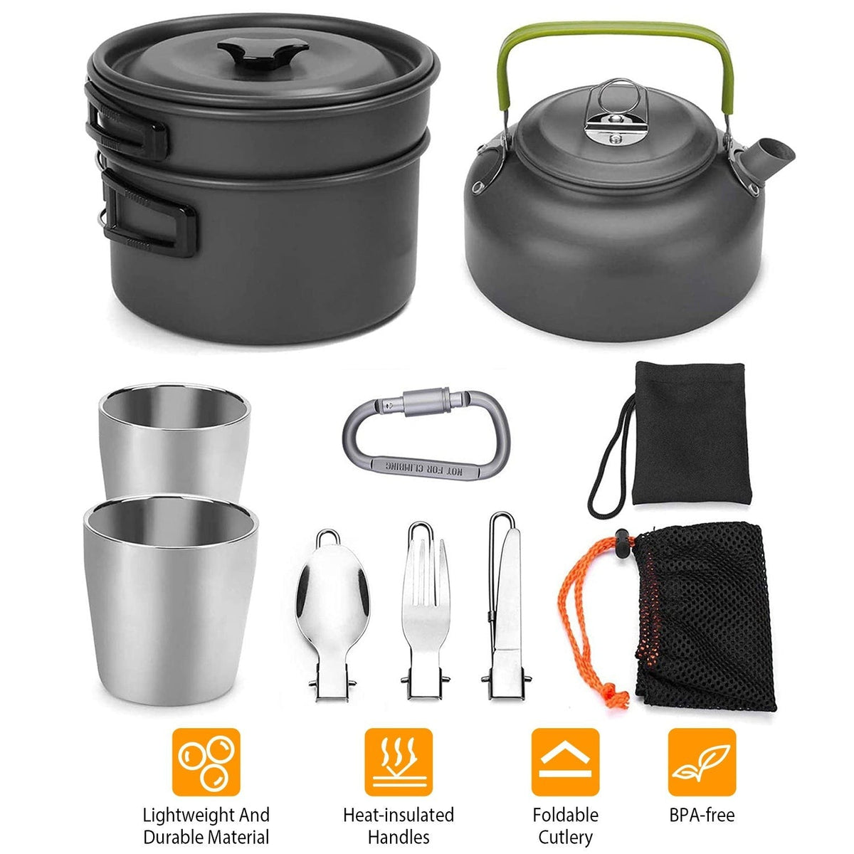 12Pcs Camping Cookware Set Camping Stove Aluminum Pot Pans Kit for Picnic Outdoors with Cup Fork Spoon Knife