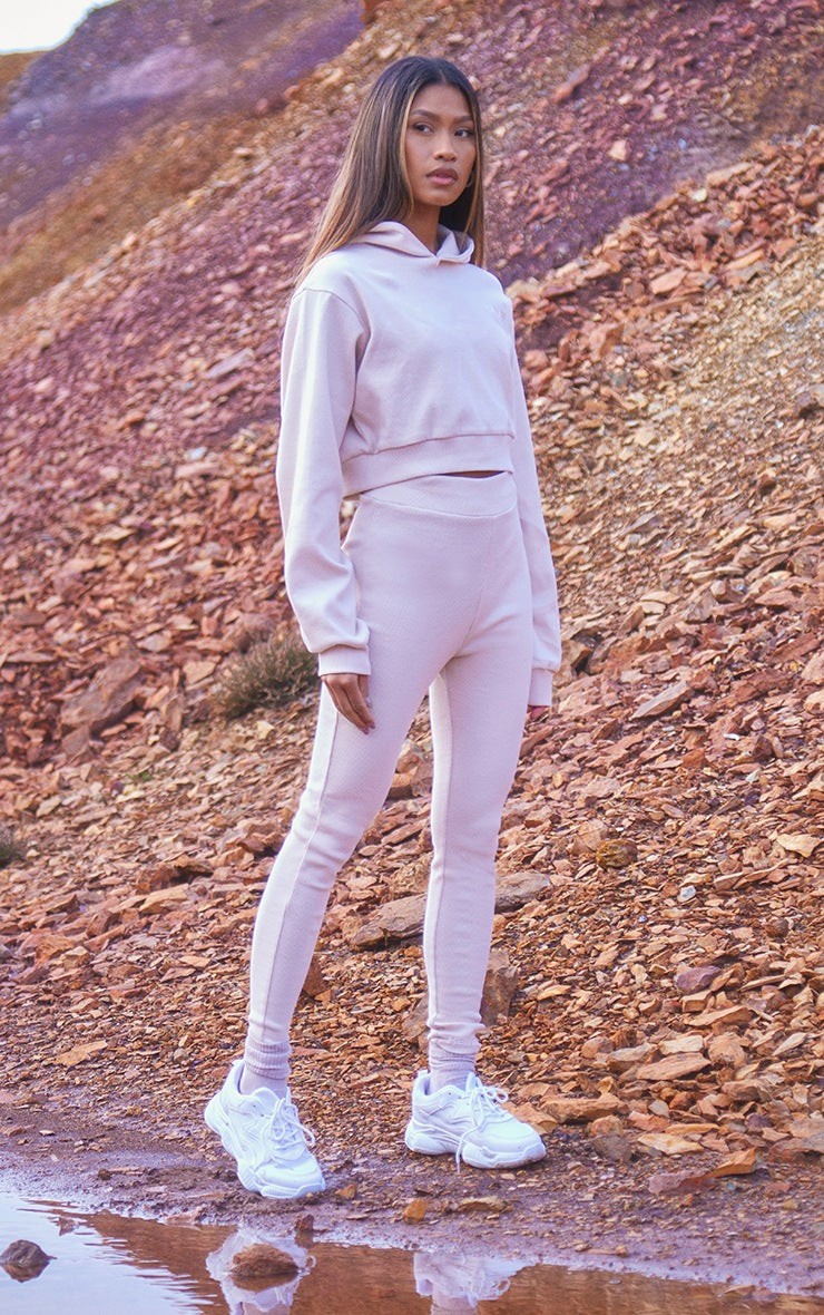 Stone Embroidered Ribbed Seam Detail Leggings