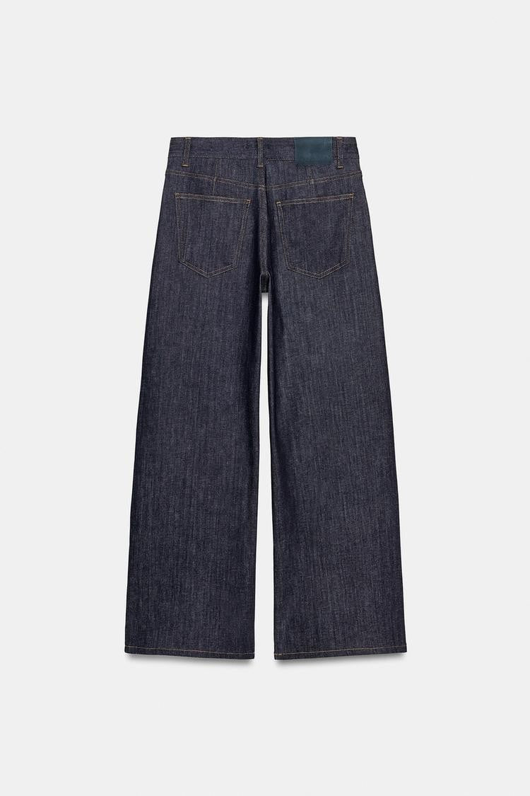 Relaxed Pleated Mid Rise Jeans Blue