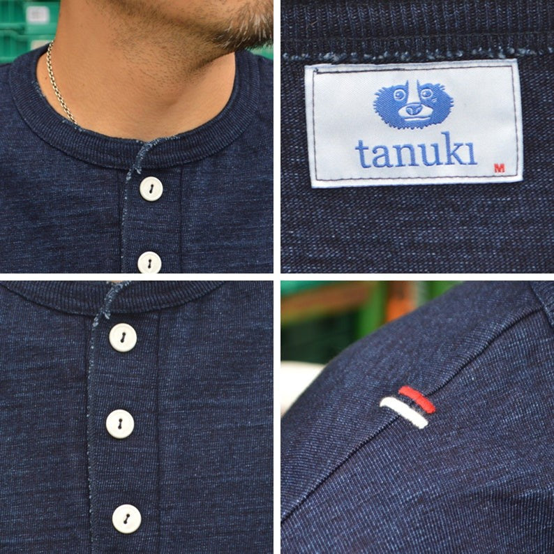 tanuki "HS281421" Indigo Henley Neck Heavy Tee"Heavy Shinkai"