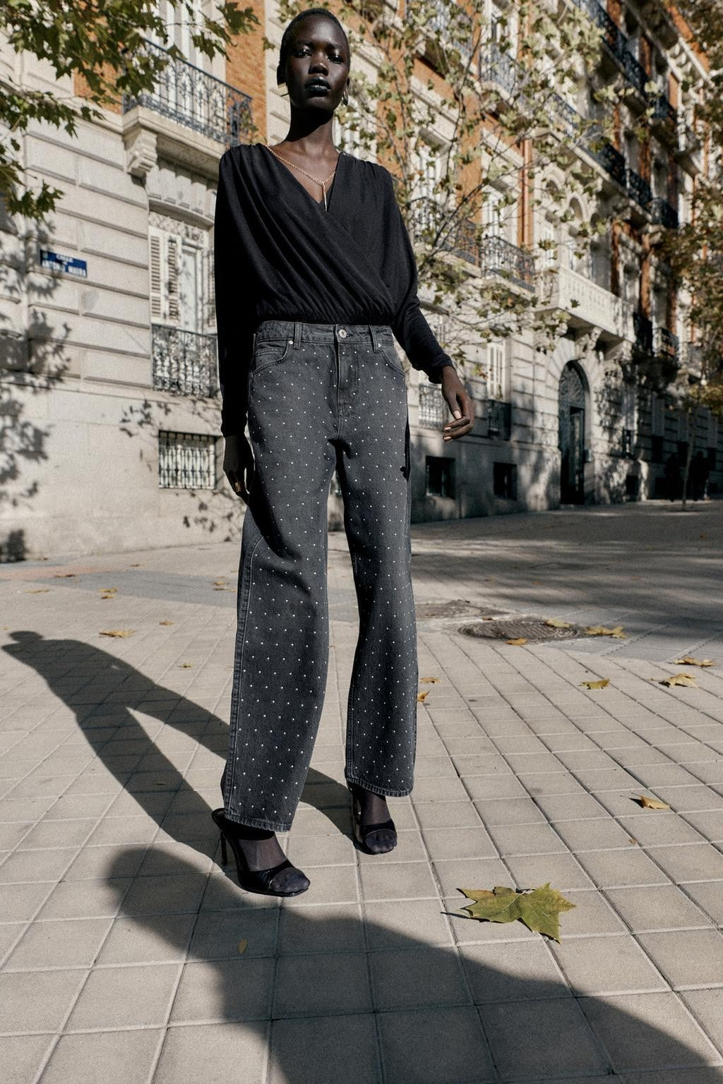 Z1975 LOOSE STRAIGHT HIGH-WAIST SHINY JEANS Black