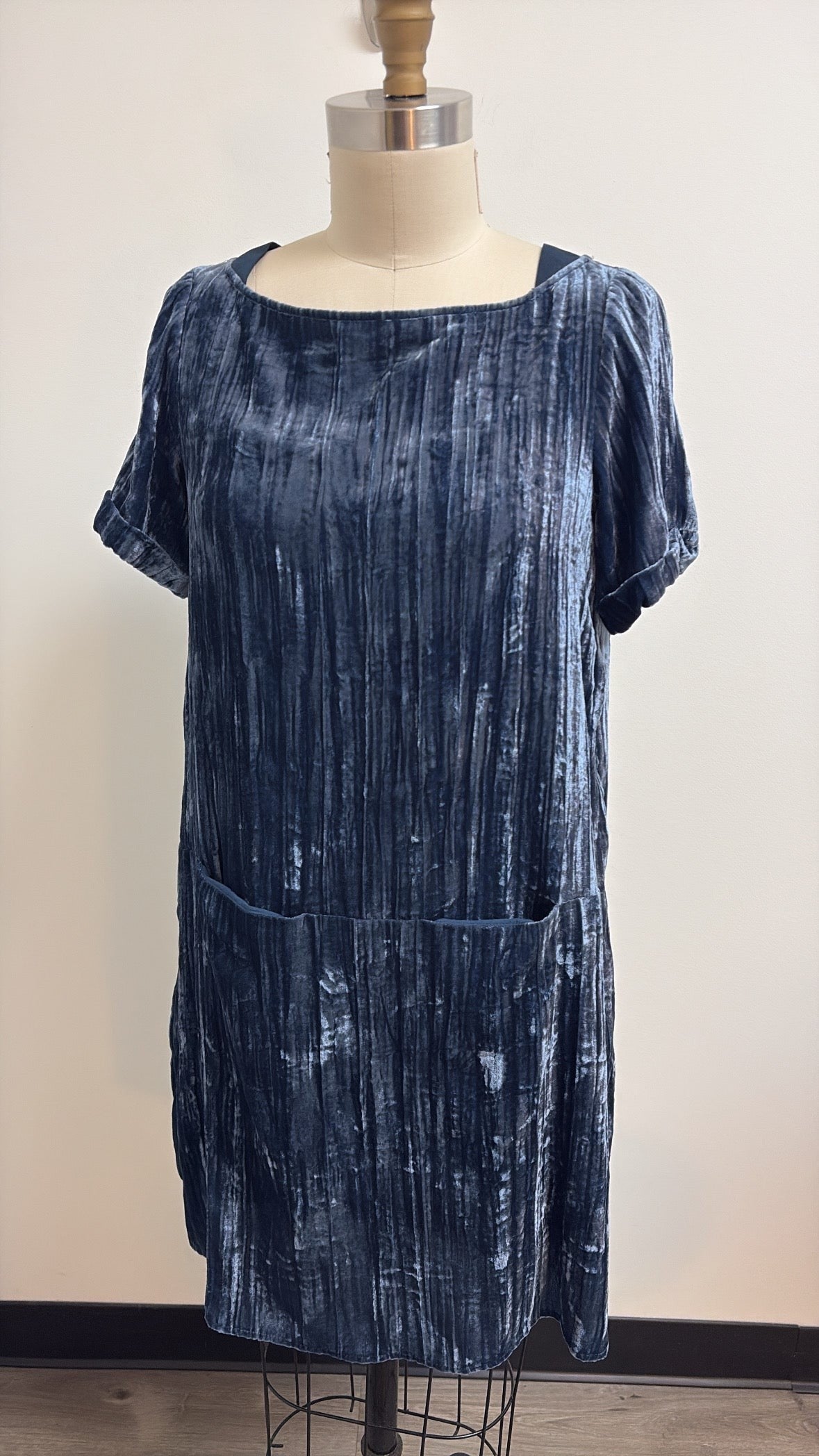 Floreat Anthropologie Blue Crushed Velvet Dress, XS