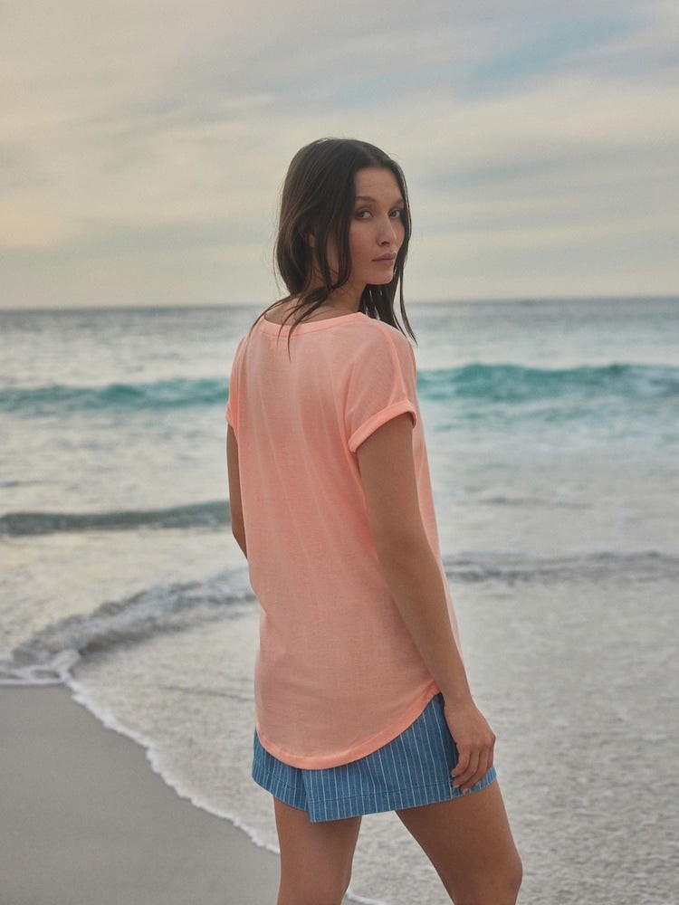 Peach Pink Cap Sleeve Tee Top