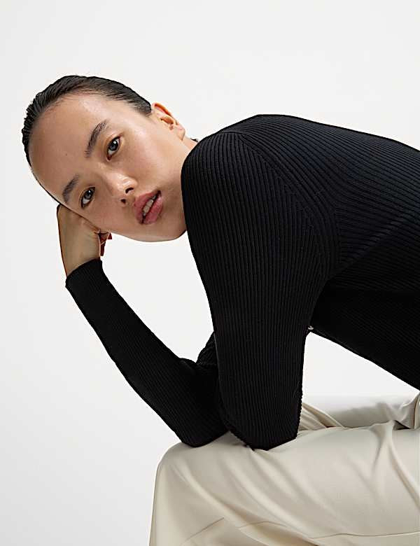 Black Ribbed V-Neck Button Front Cardigan