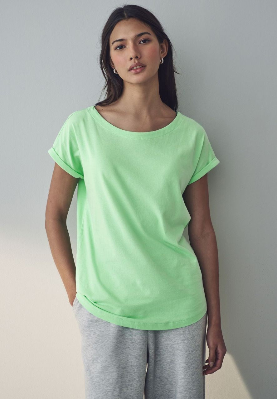 Regular Fit - Round Neck Cap Sleeve Tee Basique Green