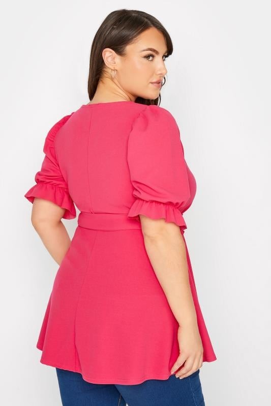Peplum top with sweetheart neck in hot pink
