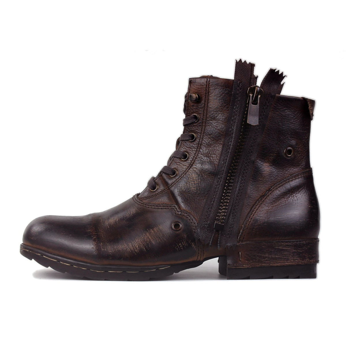 OSSTONE Moto Boots for Men Vintage Zipper-up Retro Leather Chukka Boots Distressed Rock n roll Bike Shoes Punk Boots OS-5008-8-E-F