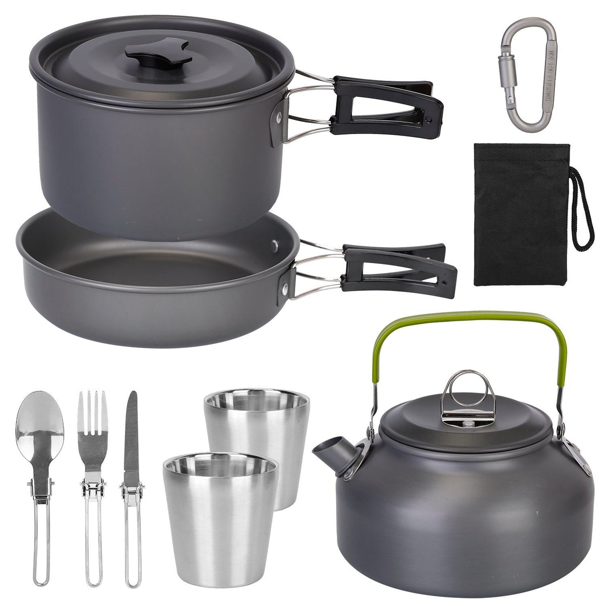 12Pcs Camping Cookware Set Camping Stove Aluminum Pot Pans Kit for Picnic Outdoors with Cup Fork Spoon Knife
