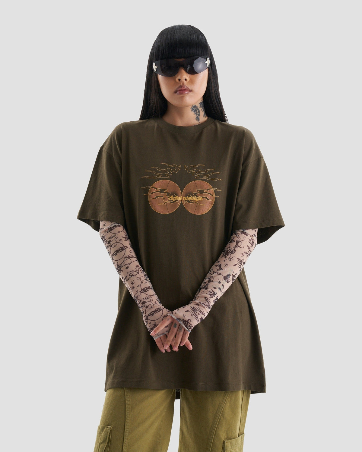 Nostalgia Graphic Oversized Tee in Brown