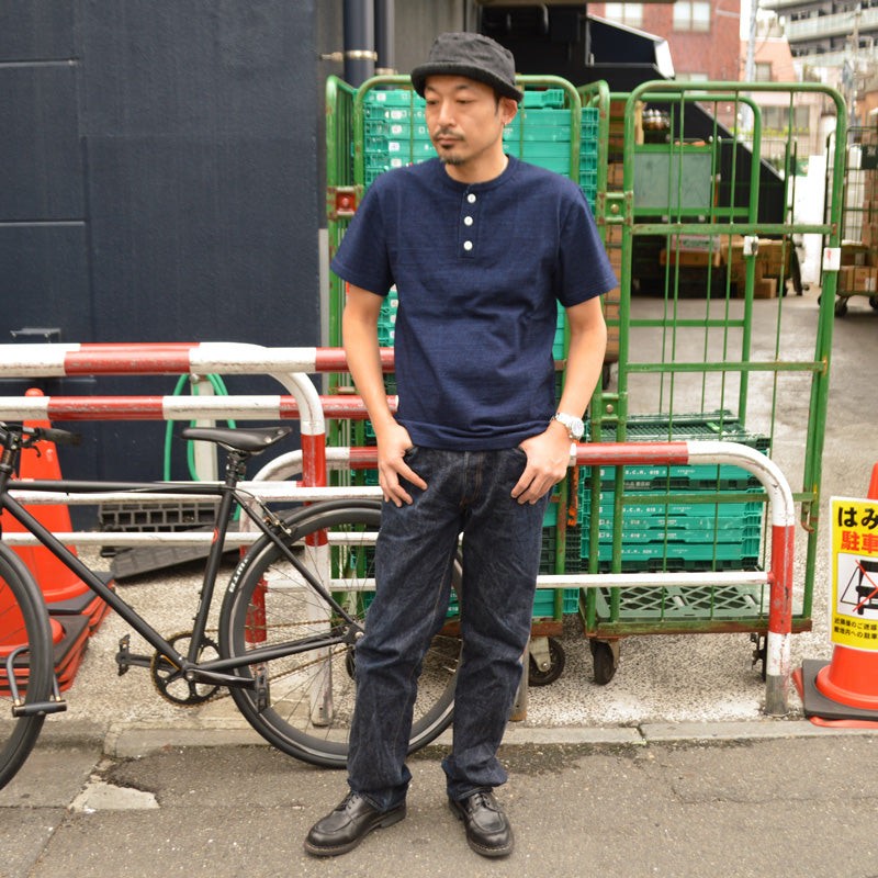 tanuki "HS281421" Indigo Henley Neck Heavy Tee"Heavy Shinkai"