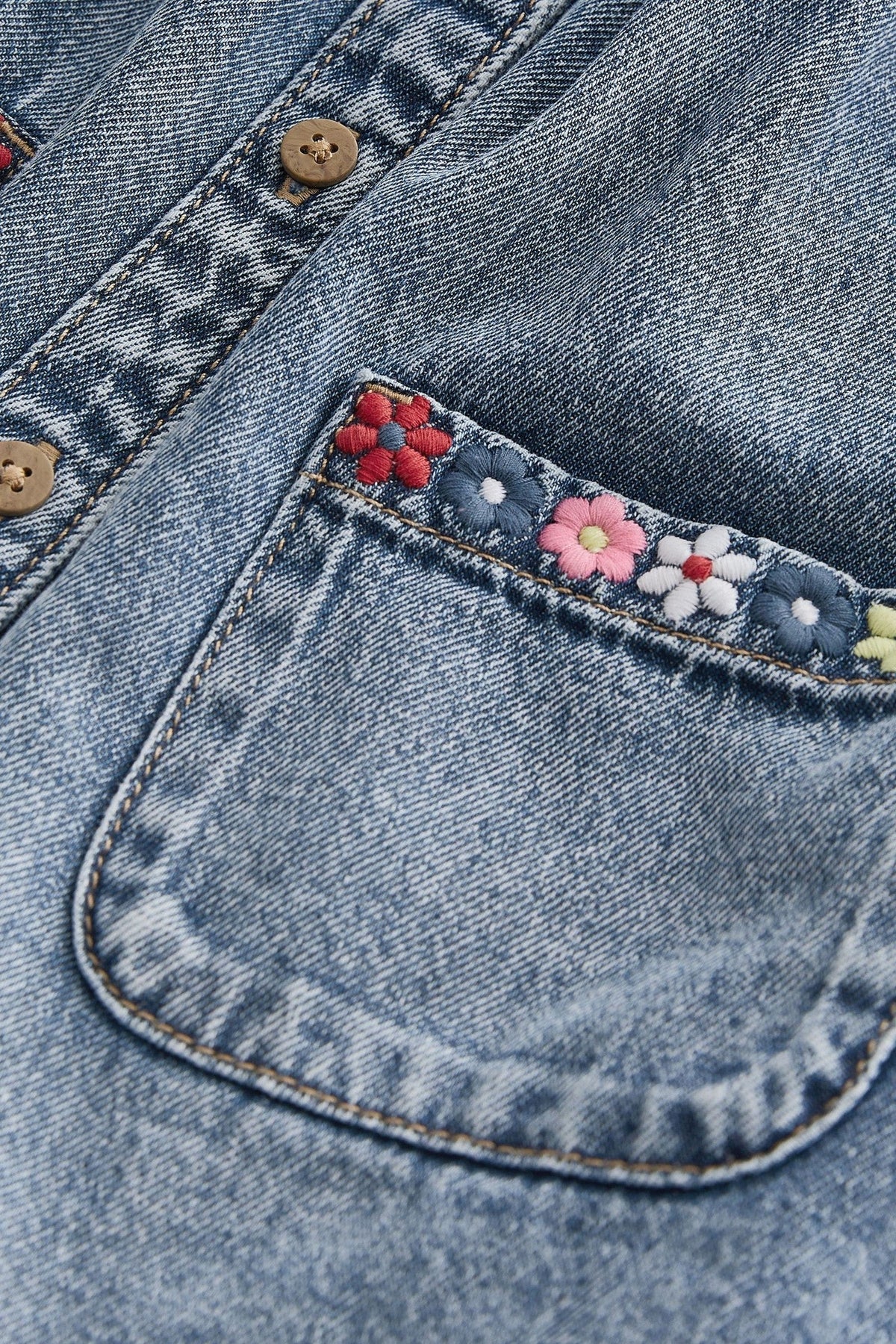 Next Uk Blue Denim Embroidered 100% Cotton Shirt Dress (6-9 months, 4-5 years)
