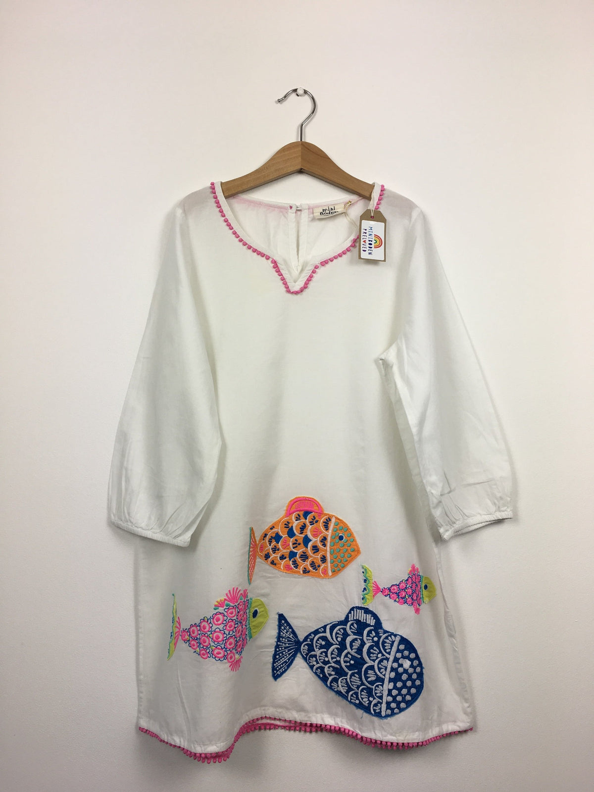 White Appliqué Fishes Kaftan (11-12 Years)