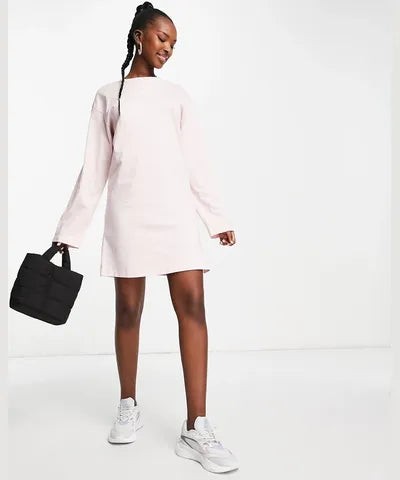 Puma essentials long sleeve Tee dress in chalk pink