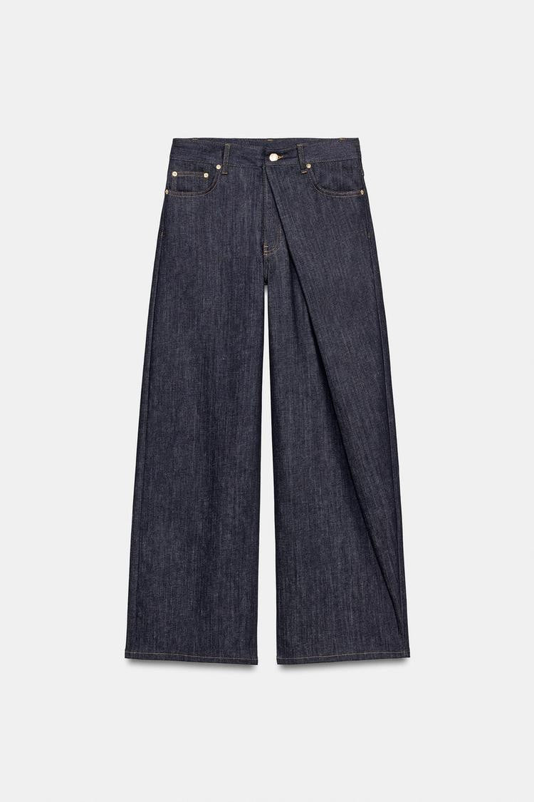 Relaxed Pleated Mid Rise Jeans Blue