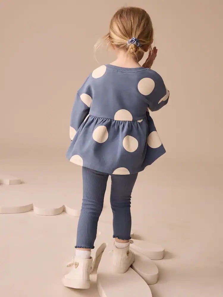 Next Uk Navy Ladybird Long Sleeve Peplum Top and Leggings Set
