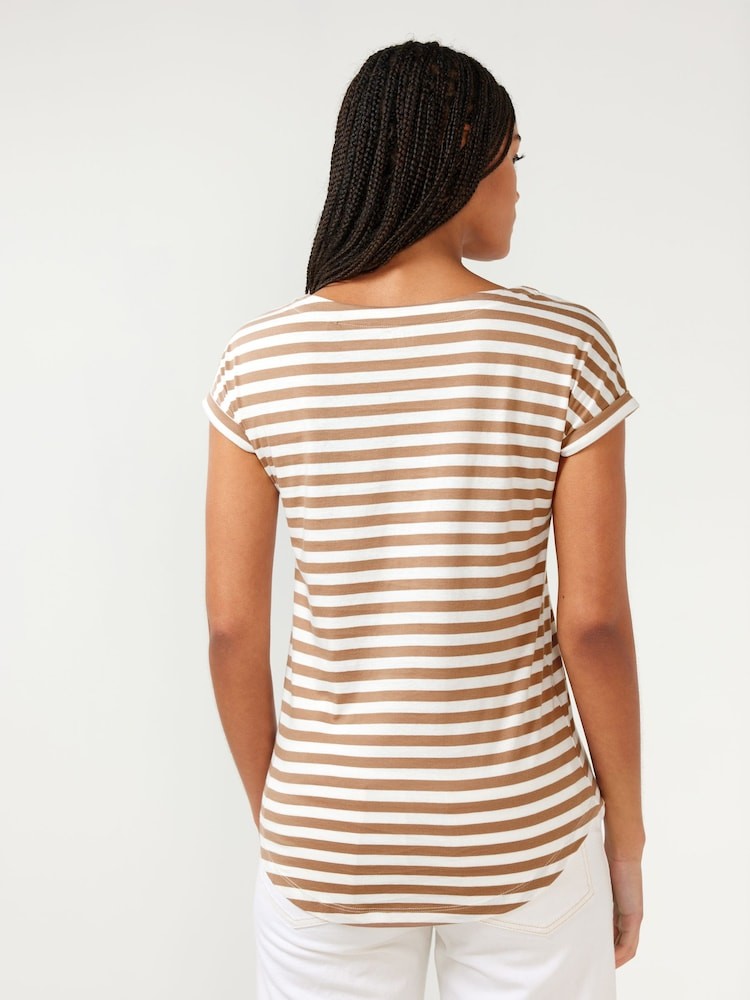Neutral Stripe Cap Sleeve Tee Top