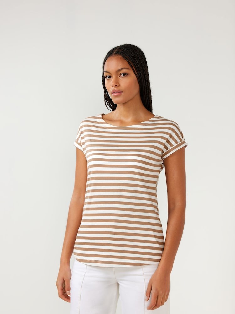 Neutral Stripe Cap Sleeve Tee Top