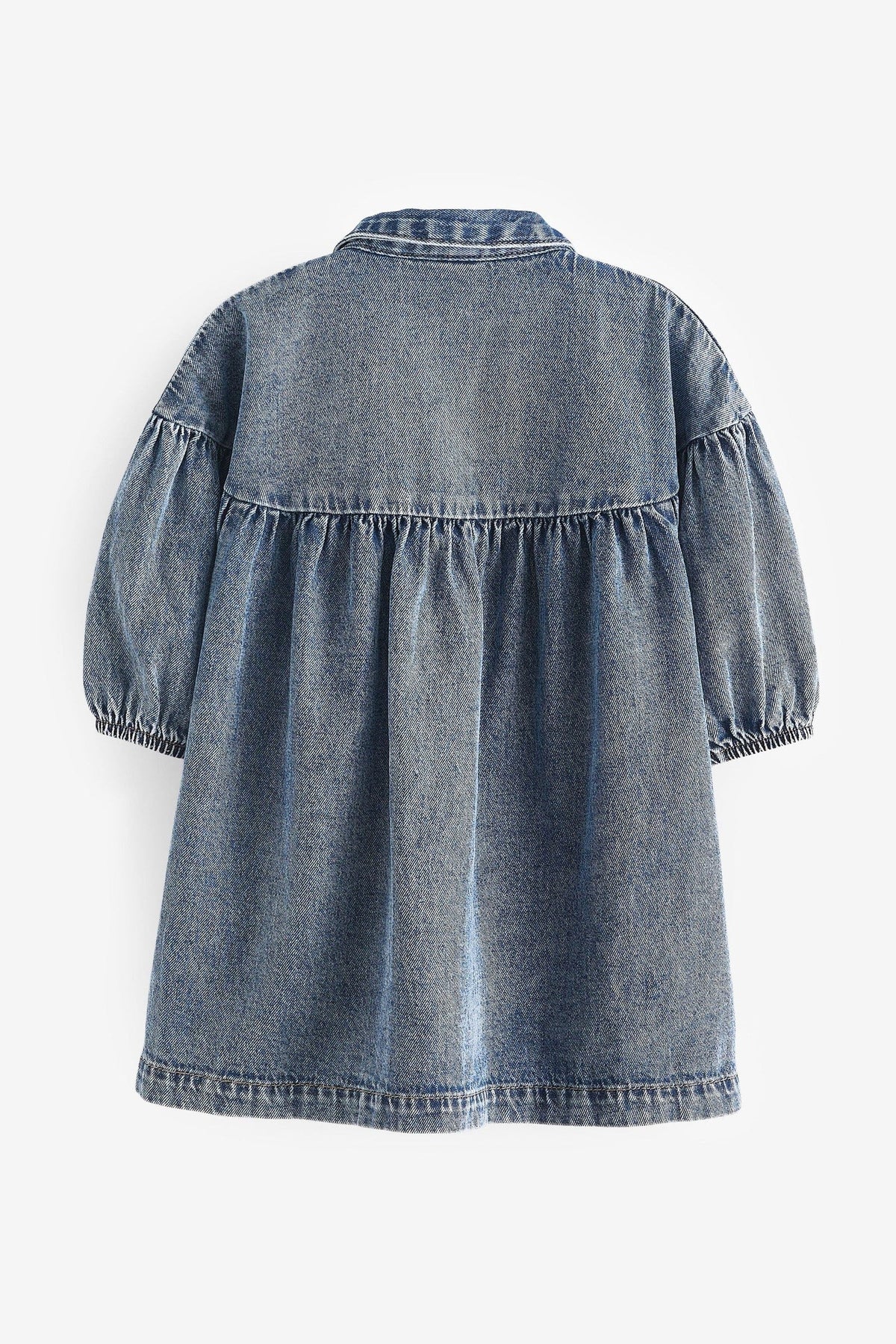 Next Uk Blue Denim Embroidered 100% Cotton Shirt Dress (6-9 months, 4-5 years)