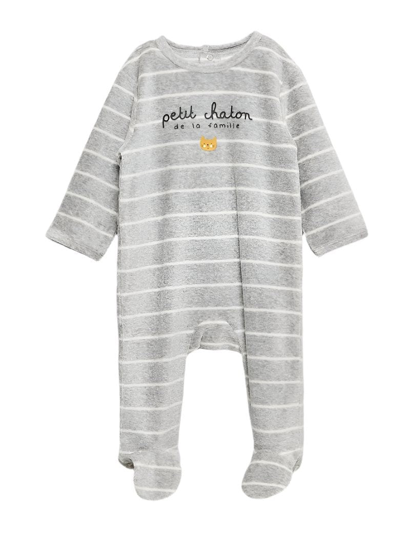 Kiabi France Grey Cat Velour Sleepsuit