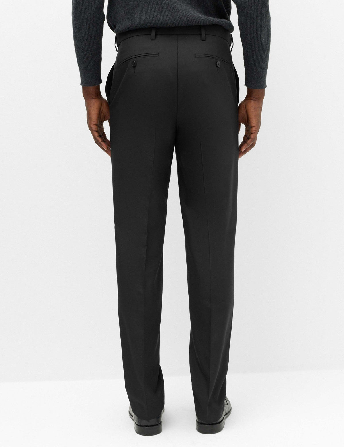 Regular Fit Flat Front Trousers - Black