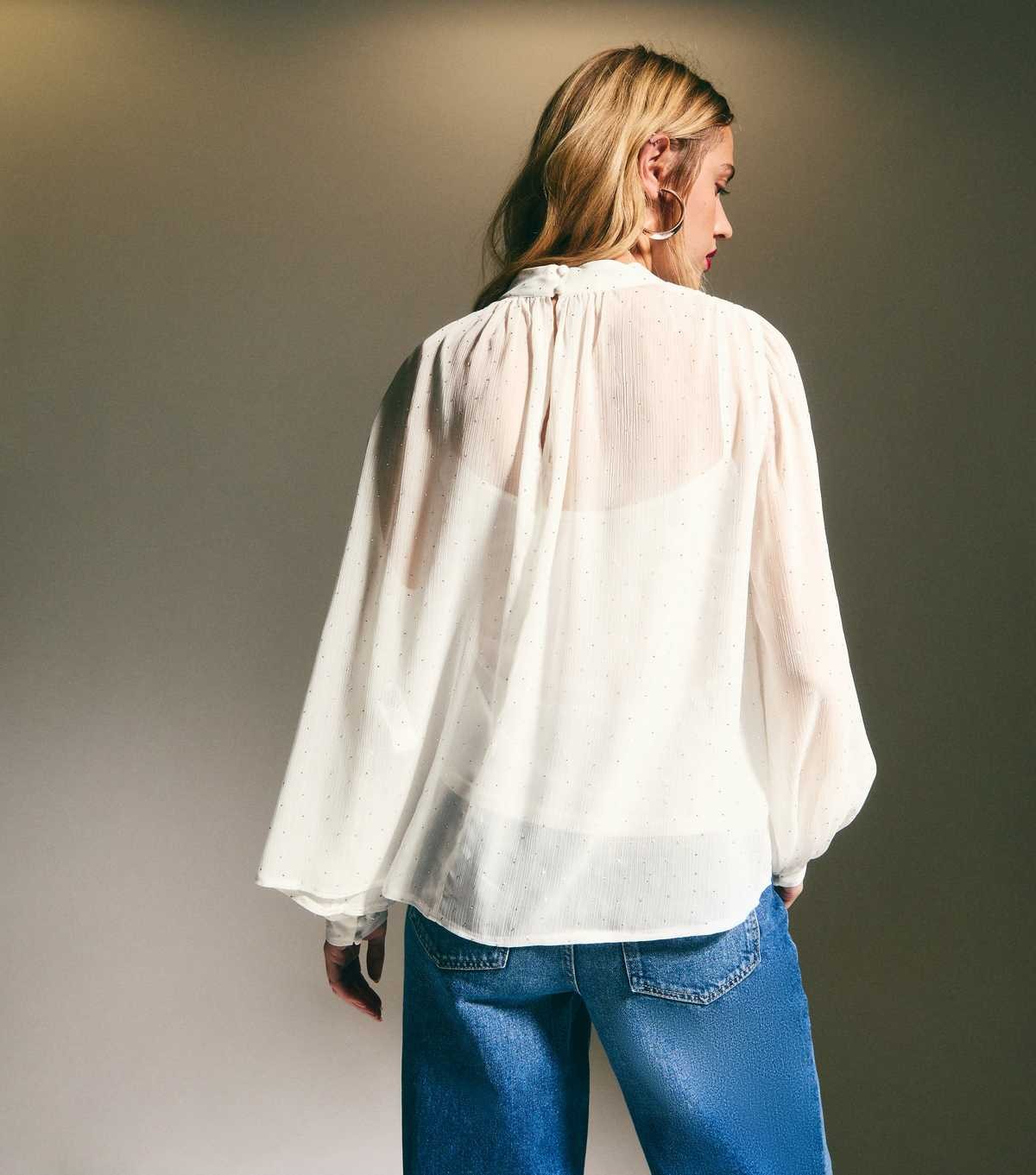 Off White Crystal Chiffon Blouse