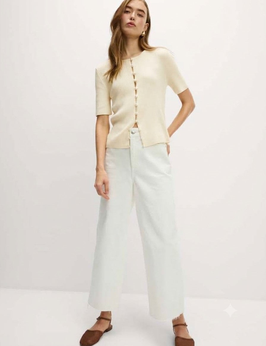 Cream Ribbed Knit Top