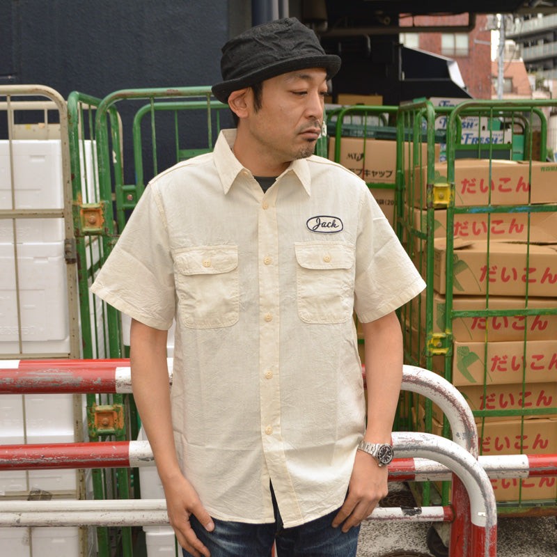SUGAR CANE "SC39731" CHAMBRAY WORK SHIRT with CHAIN EMBROIDERED